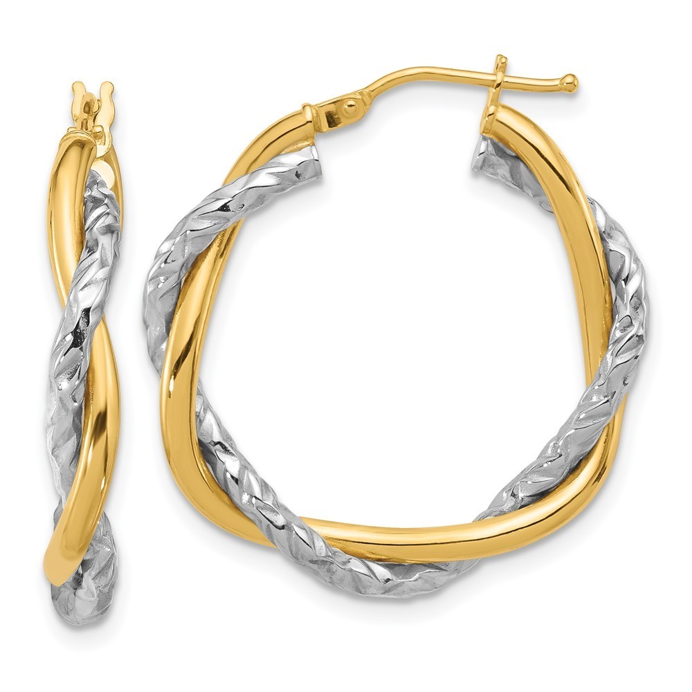14k Two-Tone Polished And Textured Twisted Hoop Earrings 570$